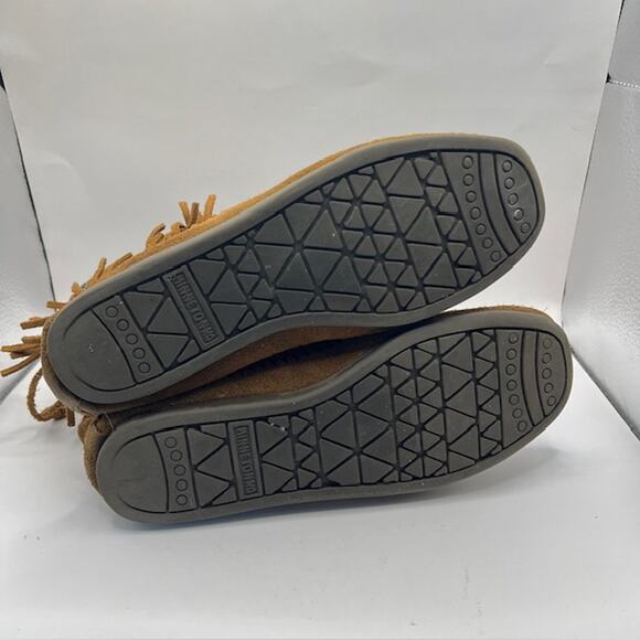 Minnetonka 293 Fringe Ankle Booties Zip Up Leather Womens 6.5 Brown Moccasin - Picture 5 of 7